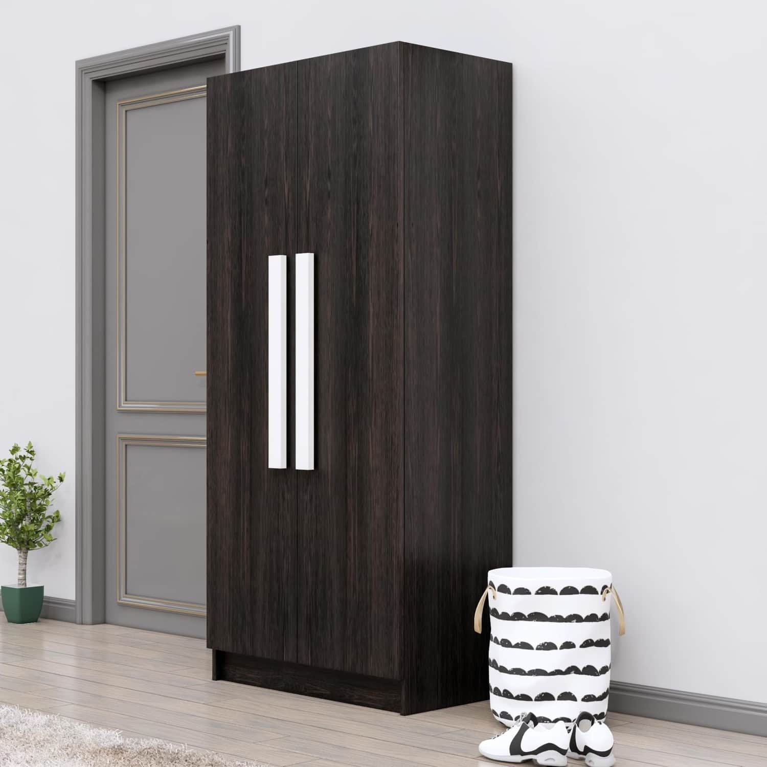 Hexa Red Wooden 2 Door Wardrobe with 4 Shelves in Flower Wenge Colour - HexaRed