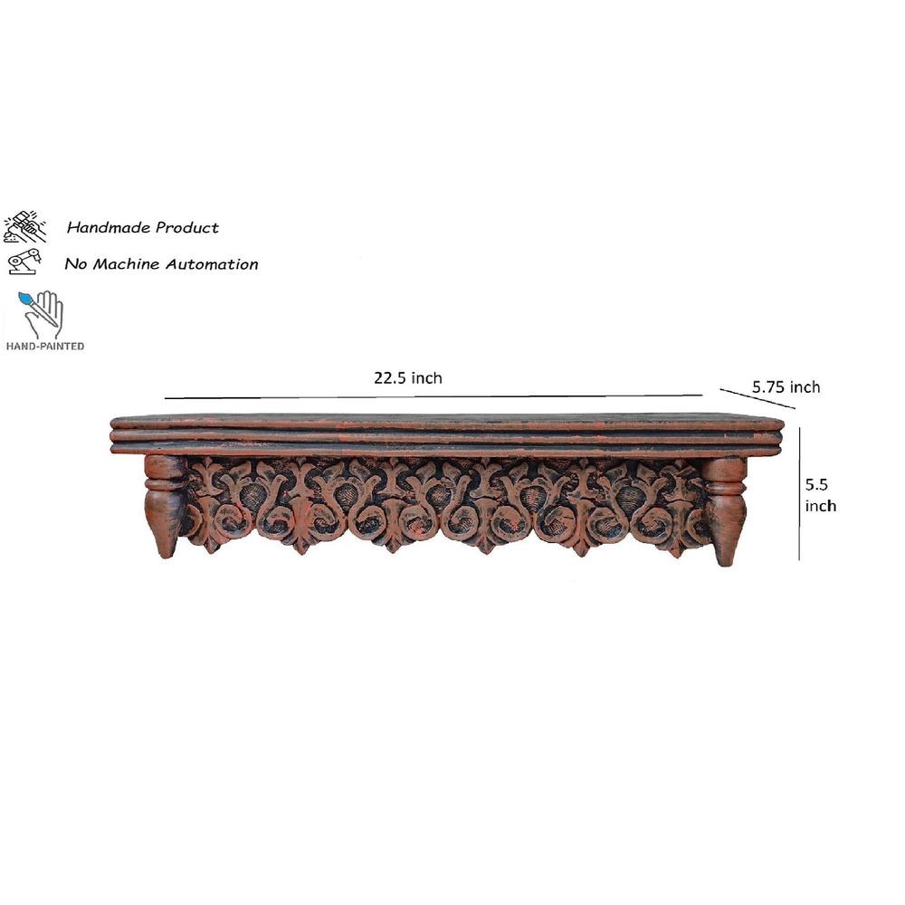 Eisner Red Colour Solid Wood Handcarved Floating Wall shelf
