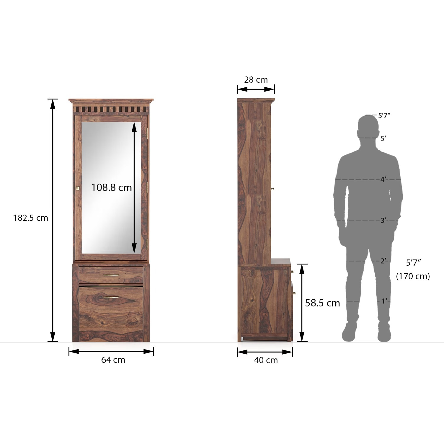 Fidora Dressing Table With Stool in Teak Finish