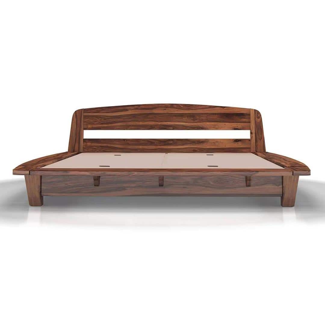 Tahiti Solid Wood Queen Size Bed In Teak Finish