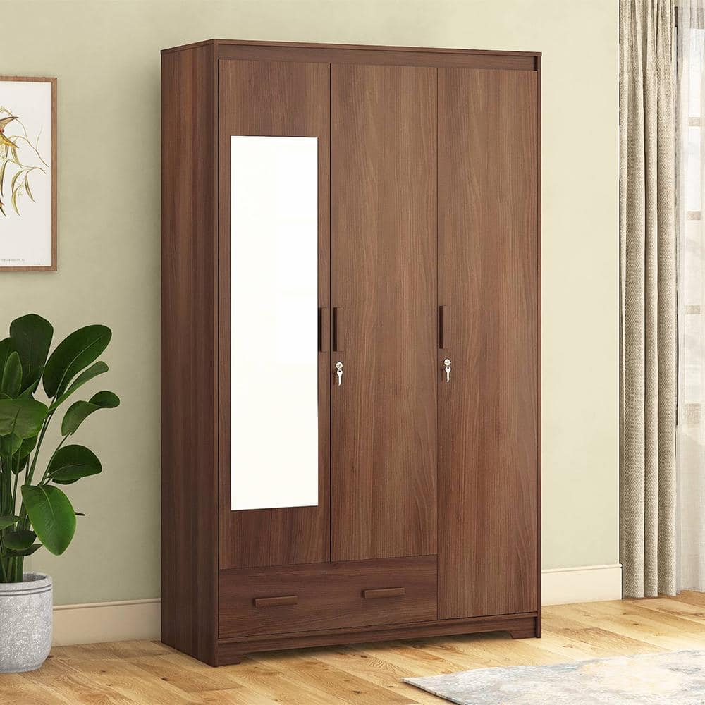 Hilton 3 Door 2 Drawer Wardrobe With Mirror and Lock in Chestnut Acacia Finish