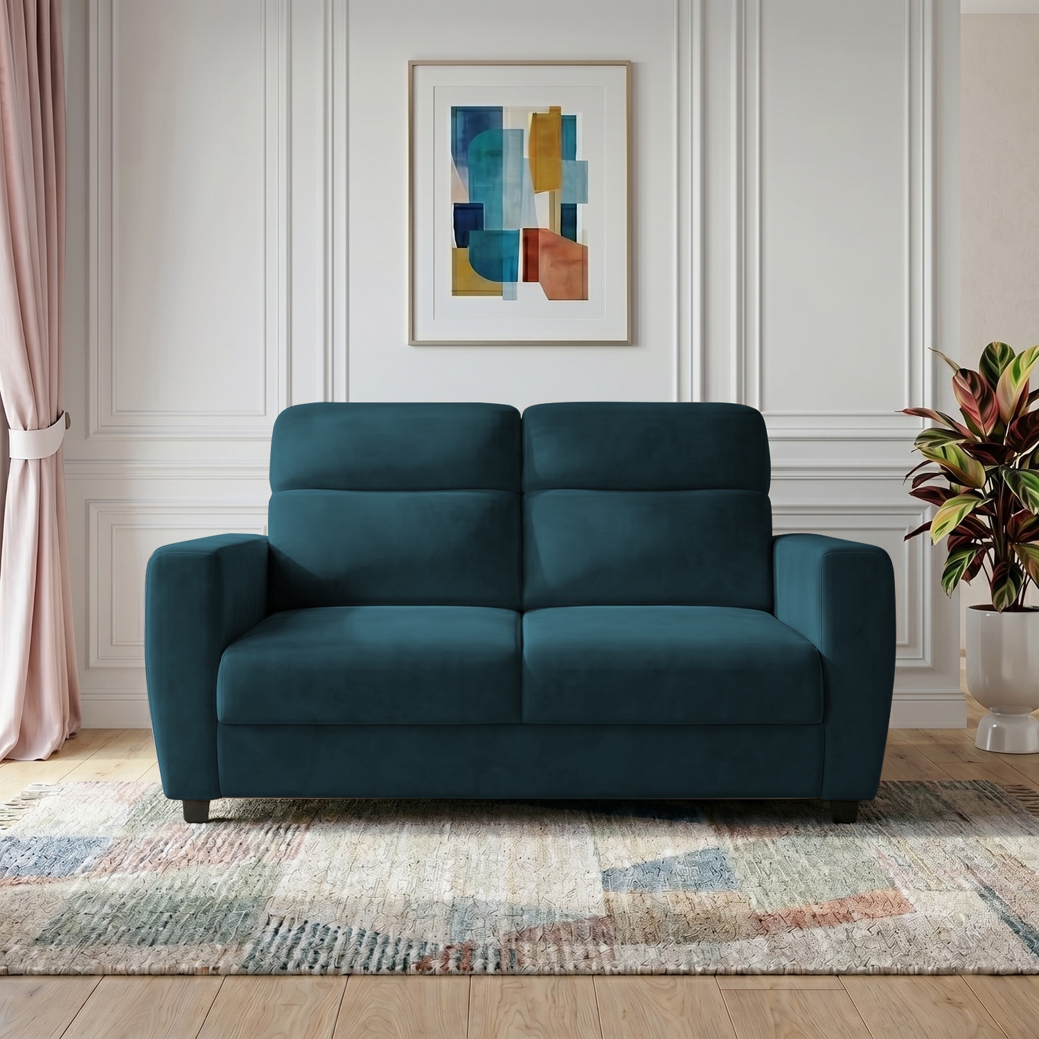 Alvaro Velvet 2 Seater Sofa T Blue Color - Home Lifestylez