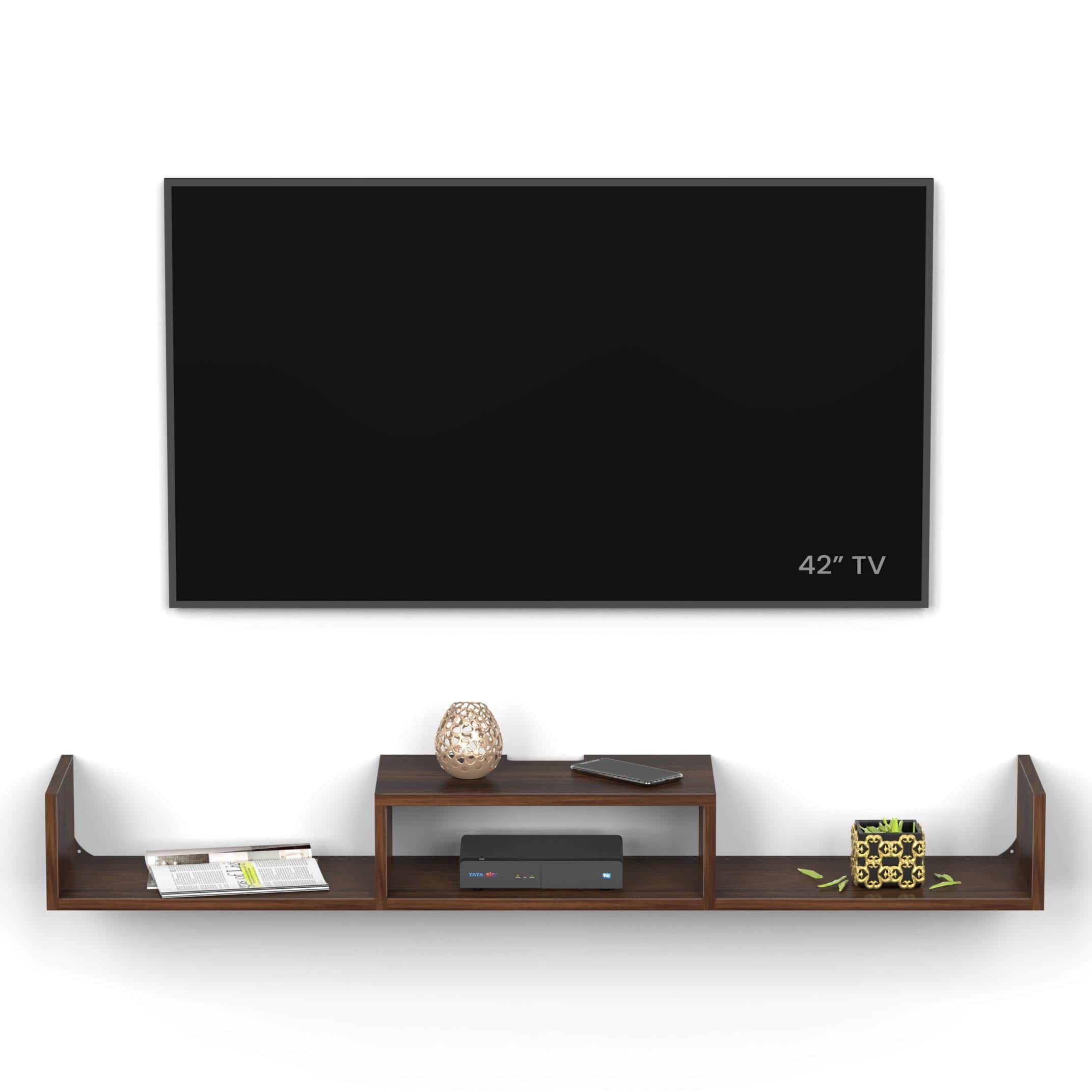 Aero Engineering Wood Wall Mount Tv Entertainment Unit In Brown Maple Finish