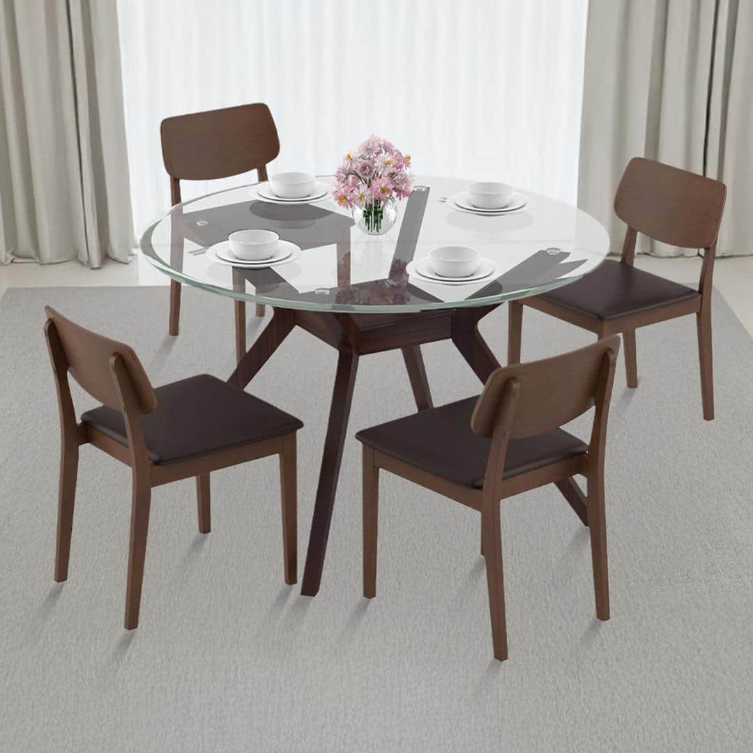 Wesley - Lawson 4 Seater Dining Table Set (Colour- Dark Brown, Finish- Dark Walnut)