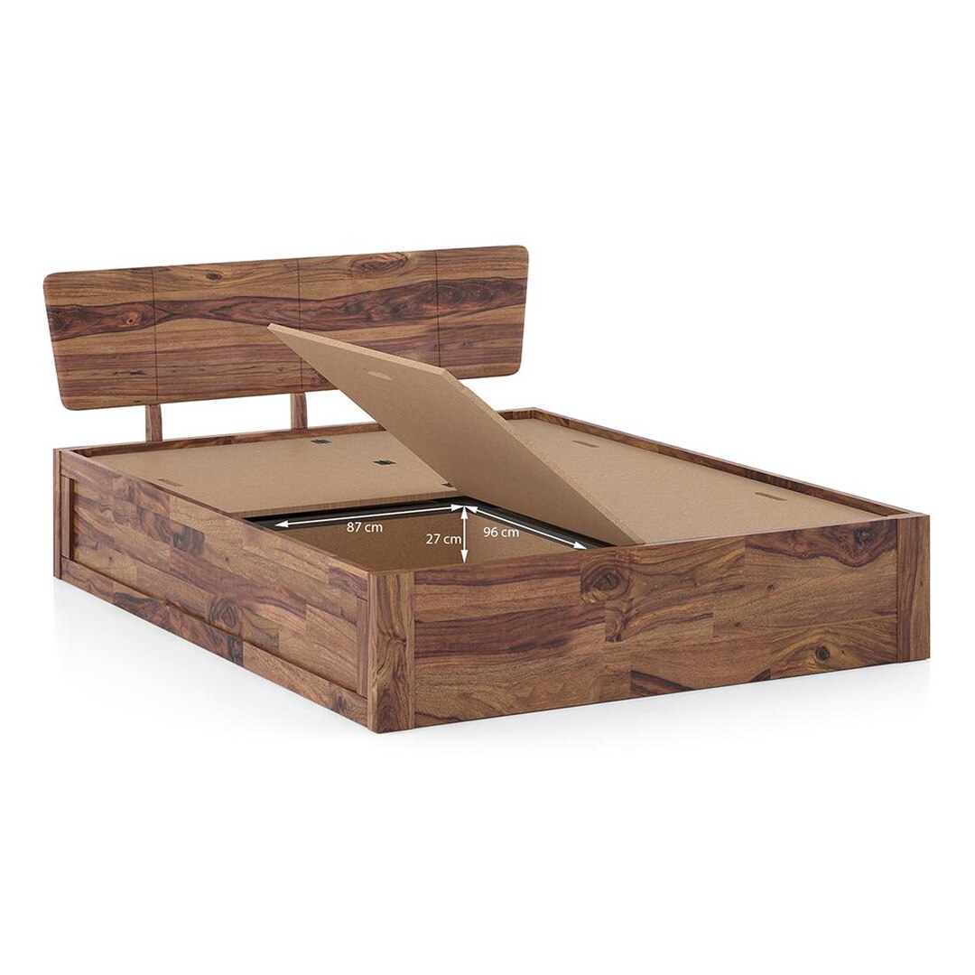 Marieta Solid Wood King Size Box Storage Bed In Teak Finish