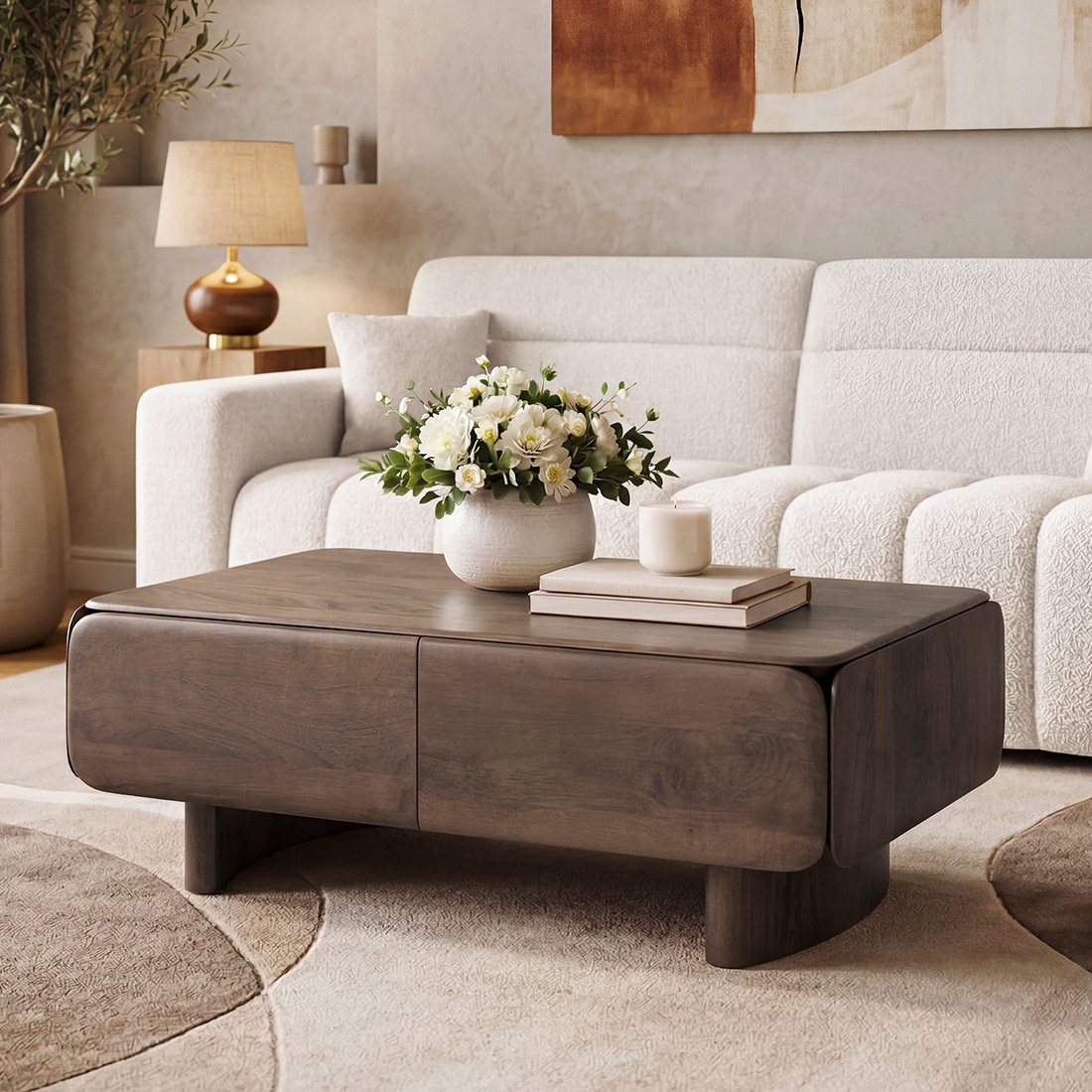Olen Solid Wood Rectangular Storage Coffee Table In Danish Walnut Finish - Urban Ladder