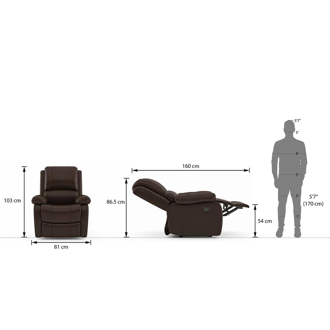Lebowski Leatherette One Seater Manual Recliner in Espresso Colour