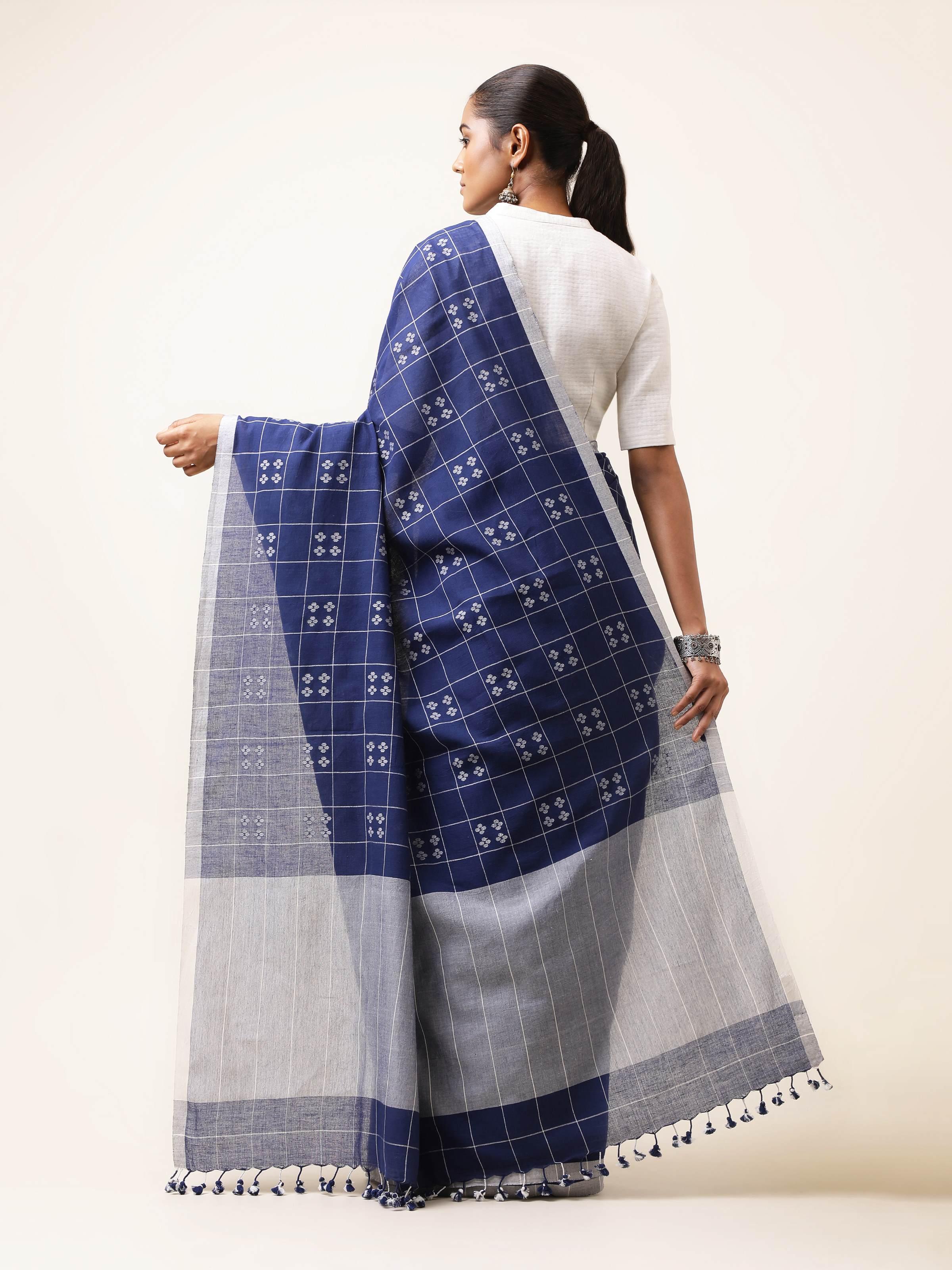 Blue Muslin Jamdani Saree