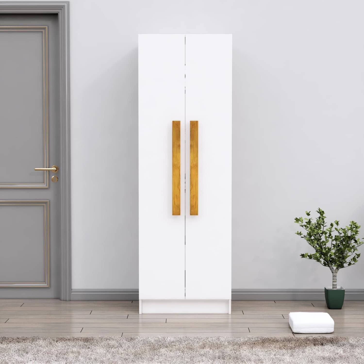 Hexa Red Wooden 2 Door Wardrobe with 4 Shelves in Frosty White Colour - HexaRed