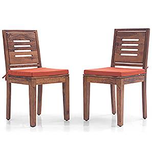 Capra Solid Wood Dining Chair in Teak Finish & Burnt Orange Colour - Set of 2 - Urban Ladder