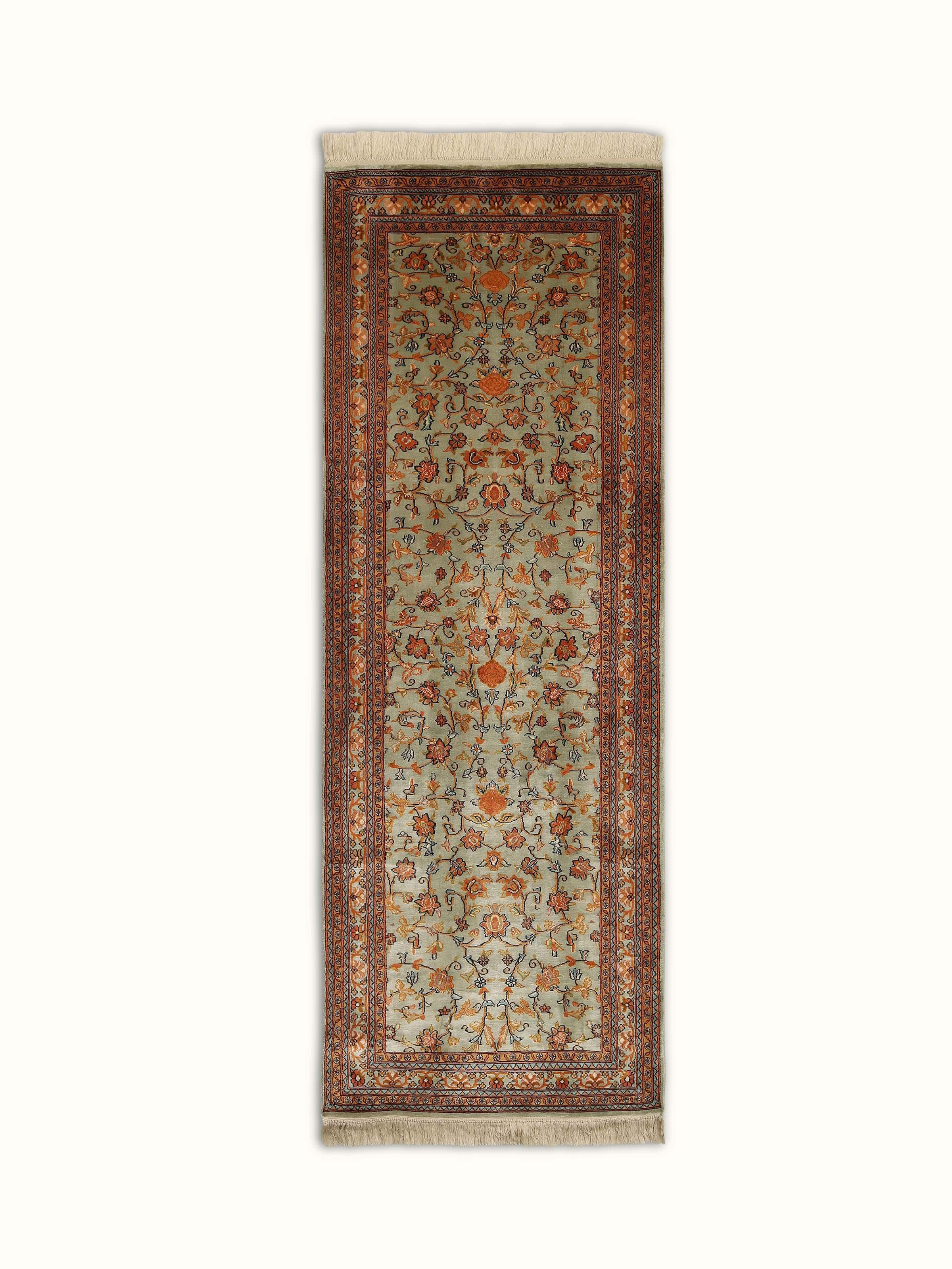Traditional Persian Allover Kashmir Silk Hand-knotted Runner