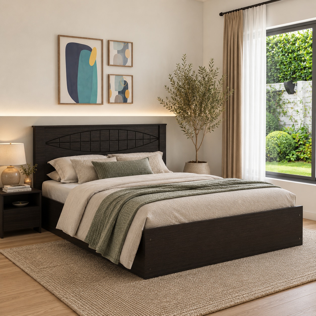 Muses Engineered Wood Queen Size Bed With Drawer Storage (Melamine Finish)