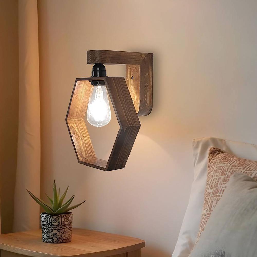 Hex Brown Solid Wood Wall Lights