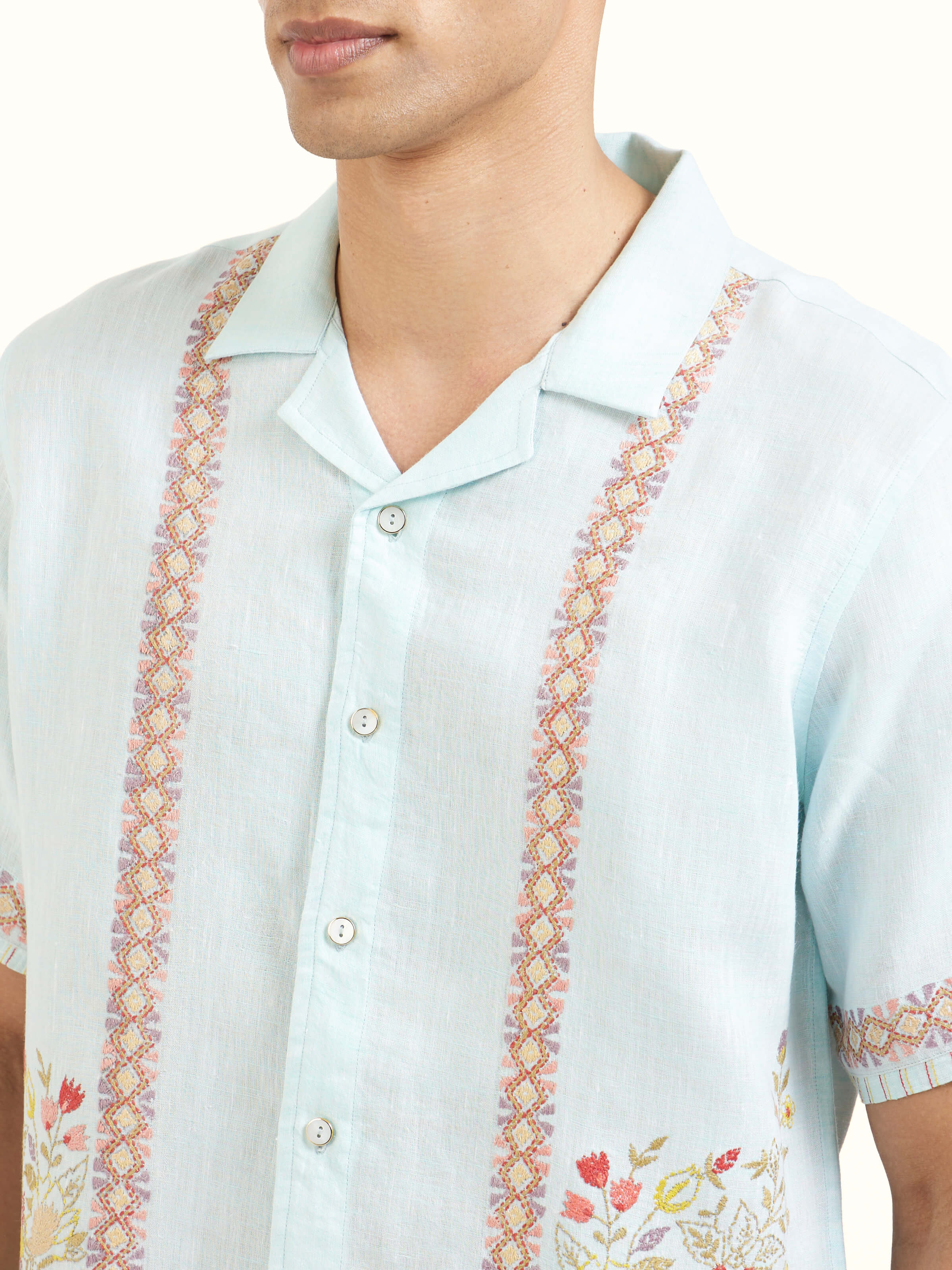 Aqua Kantha Embroidered Shirt