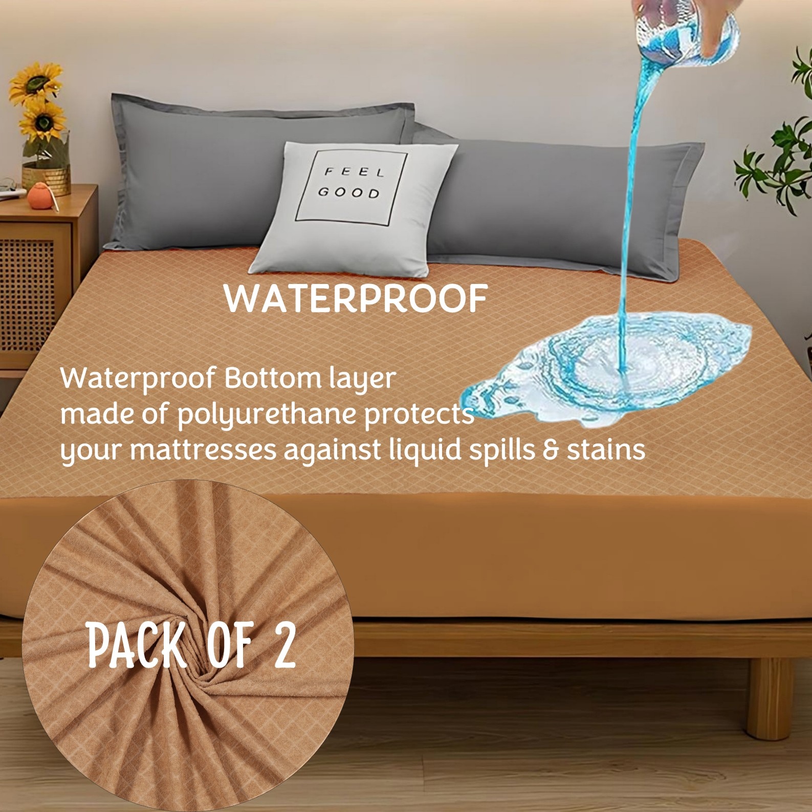 Premium Jacquard Polyester Fabric  Single Bed  Waterproof Mattress Protector  Bed Cover ‎75x48  Pack of 2