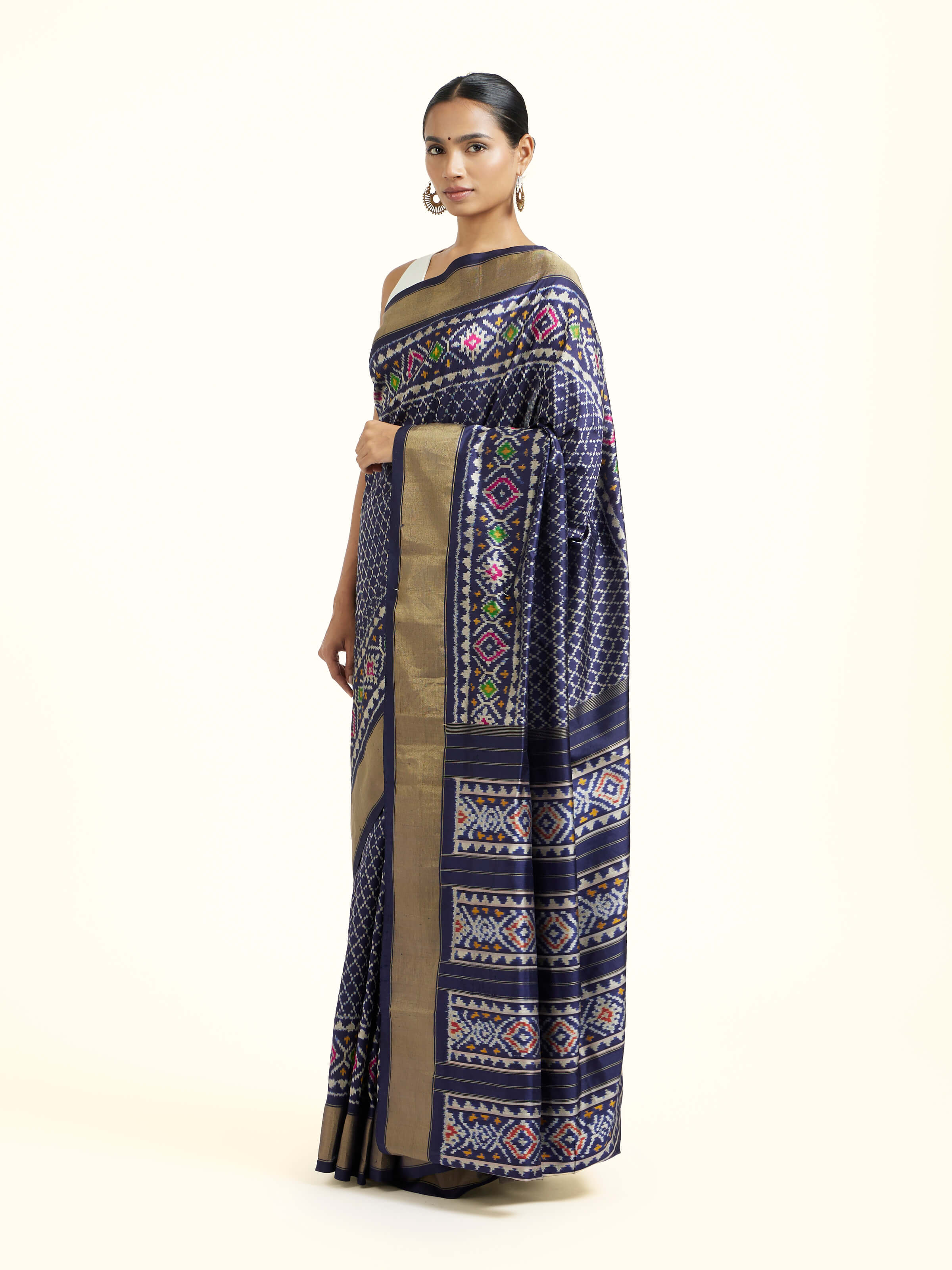 Blue Mulberry Silk Pochampally Weft Ikat Saree