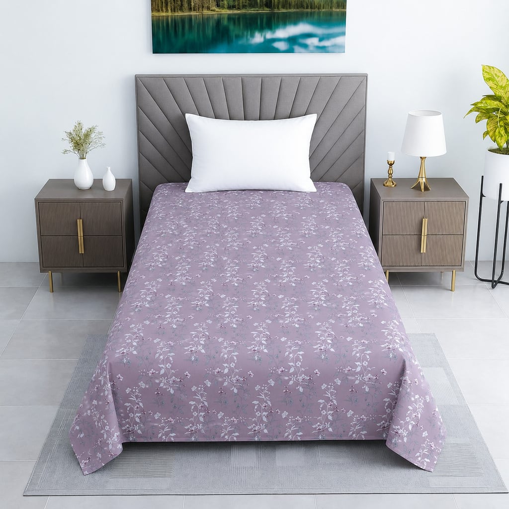 Lavender Floral Cotton 400 Tc Flat Single Bed Size Bedsheet