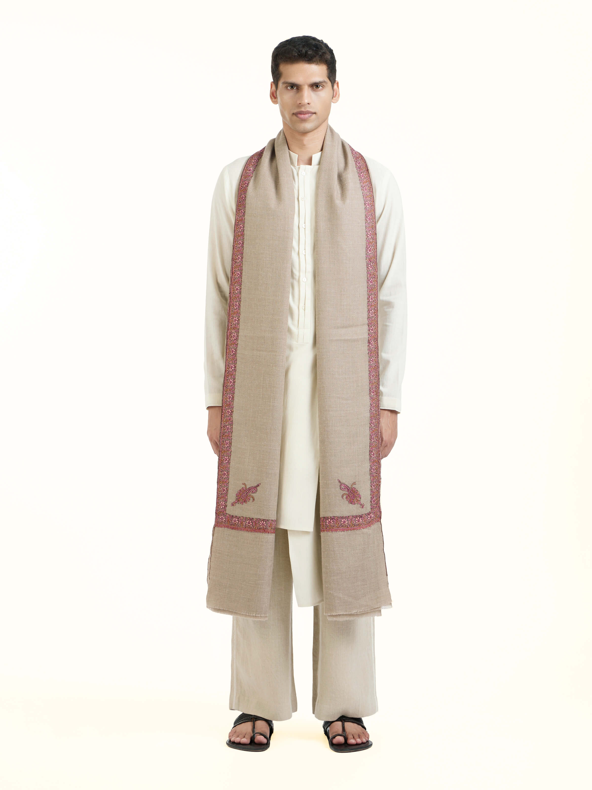 Brown Sozni Hand Embroidered Shawl