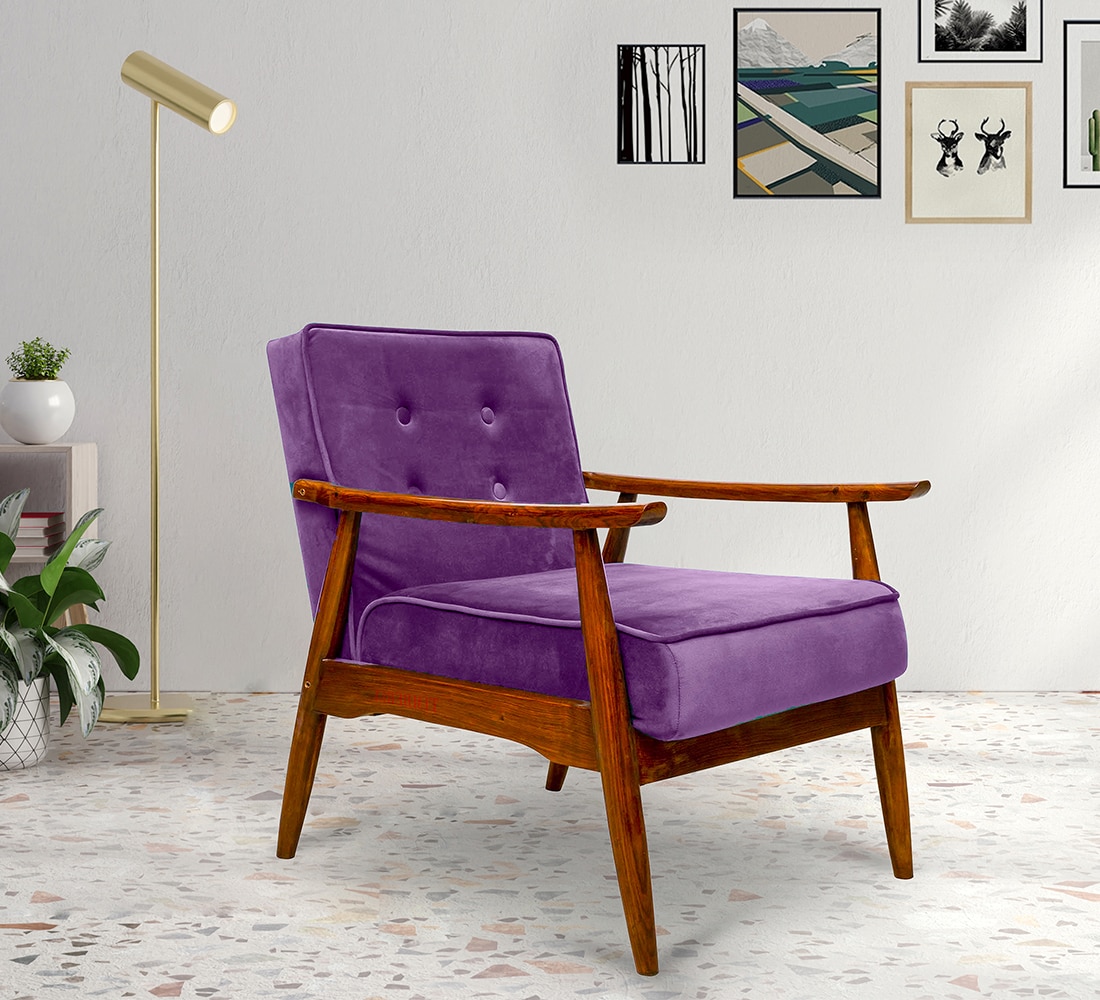 Armari Solid Wood Arm Chair in Purple Color - KURSIWALLAH