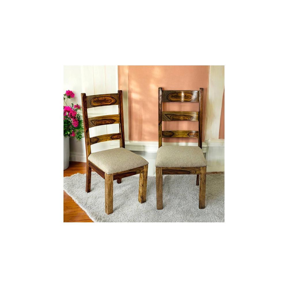 Newport Sheesham Wood   Set of 2 Dining Chairs in Jute Beige     TEAK FINISH