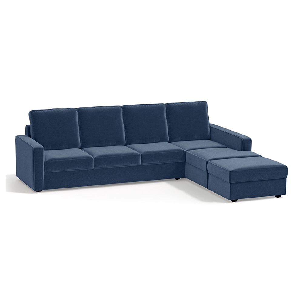 Apollo Compact Sofa (Colour : Lapis Blue, Cushion : Soft, Back Type : High Back, Seating Capacity : Right Aligned 3 Seater + Right Aligned Chaise + Ottoman)