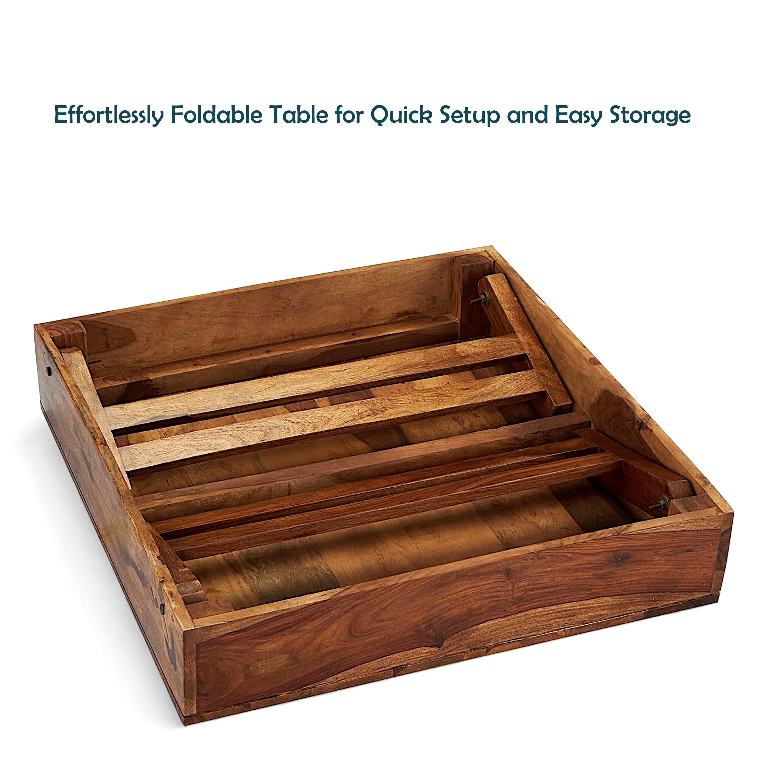 Bradford Sheesham Wood Contemporary Square Foldable Coffee Table In Natural Teak Finish