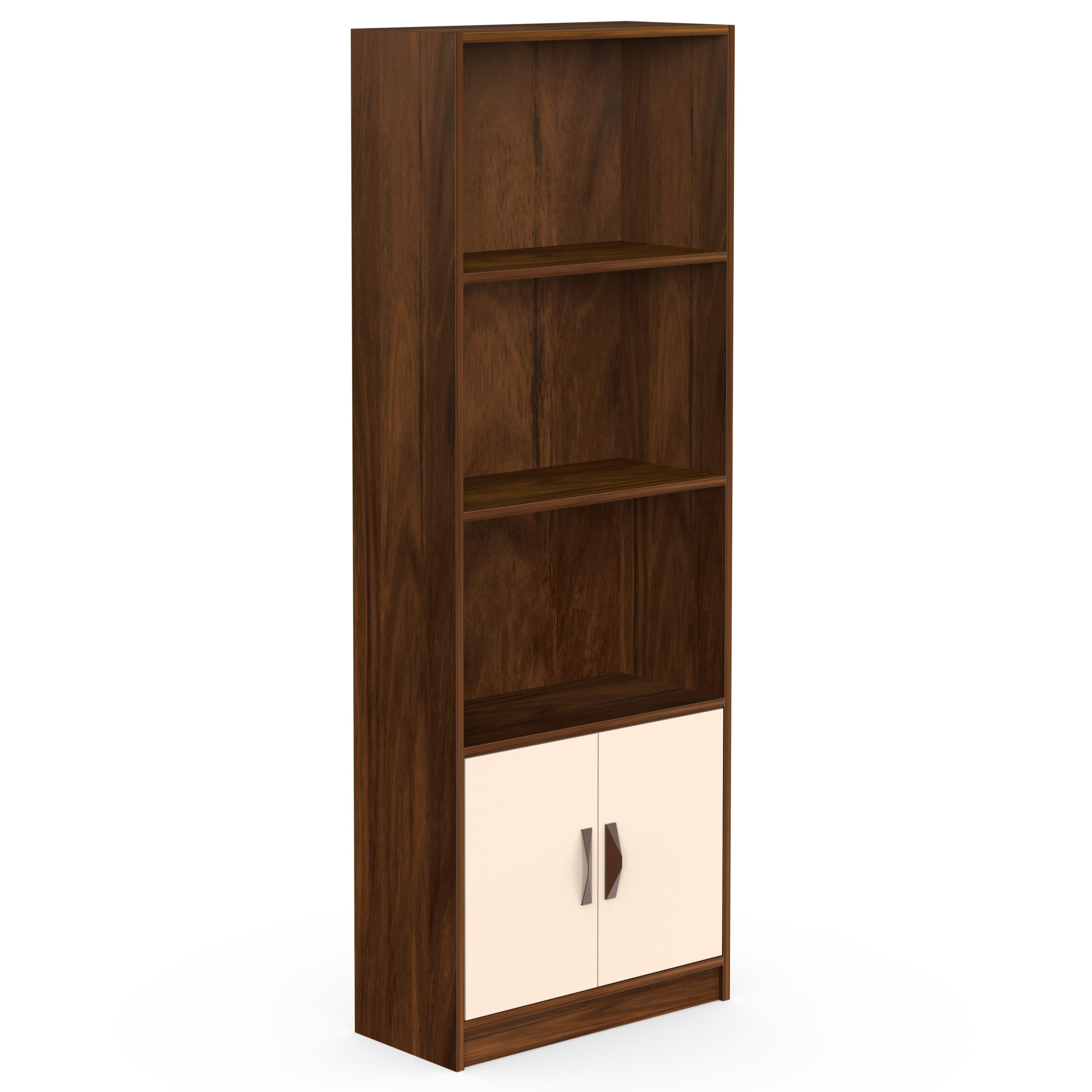 BLUEWUD Seonn Bookshelf Crockery Storage Cabinet, Book Rack Organizer with Shelves for D�cor Display & 2 Doors, Storage Unit for Office Library Home & Kitchen (Brown Maple & Beige, Without Drawer)