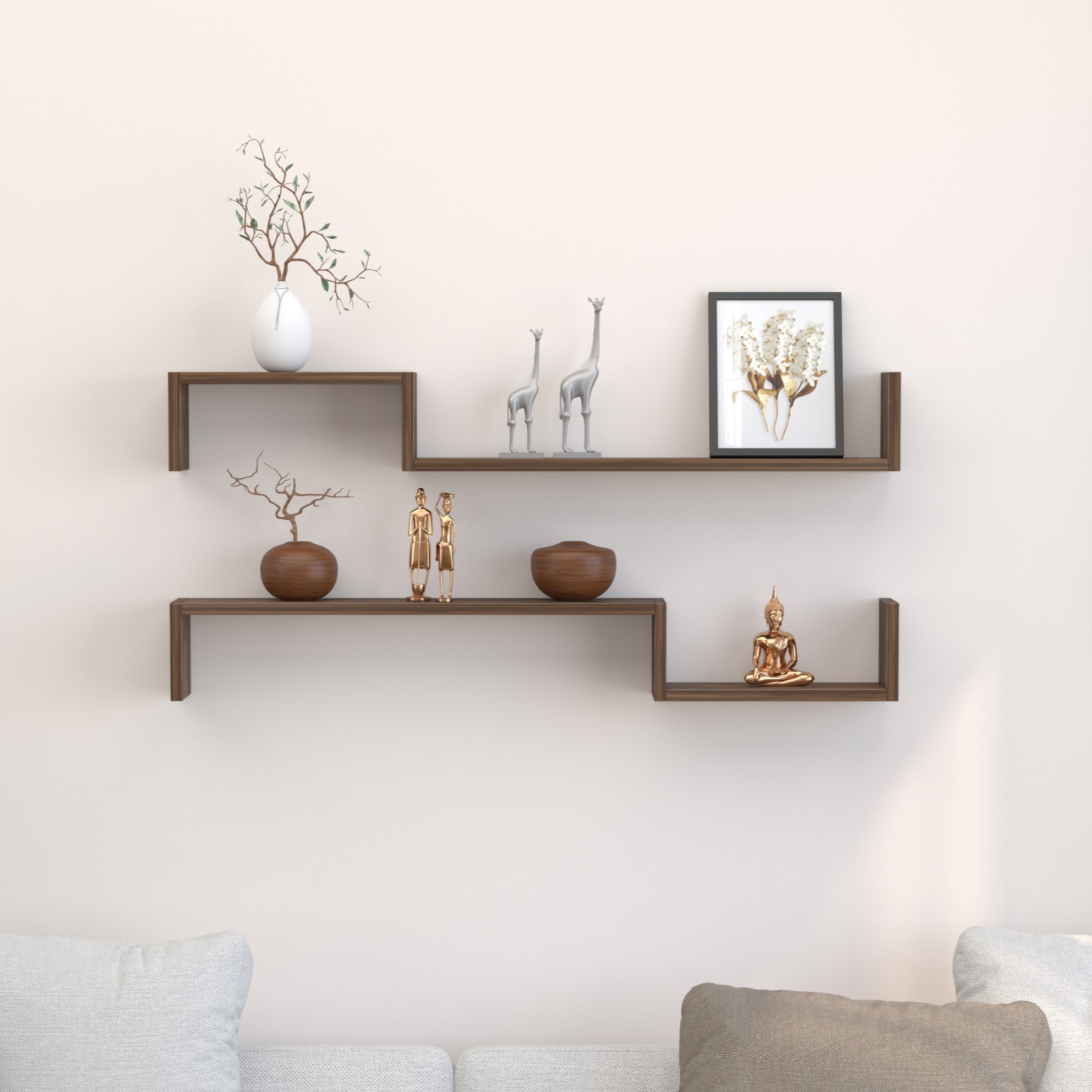 BLUEWUD Riley Engineered Wood Wall Decor Floating Shelf Display Rack Decorative Hall Decor for Living Room Home Furniture (Brown Maple)