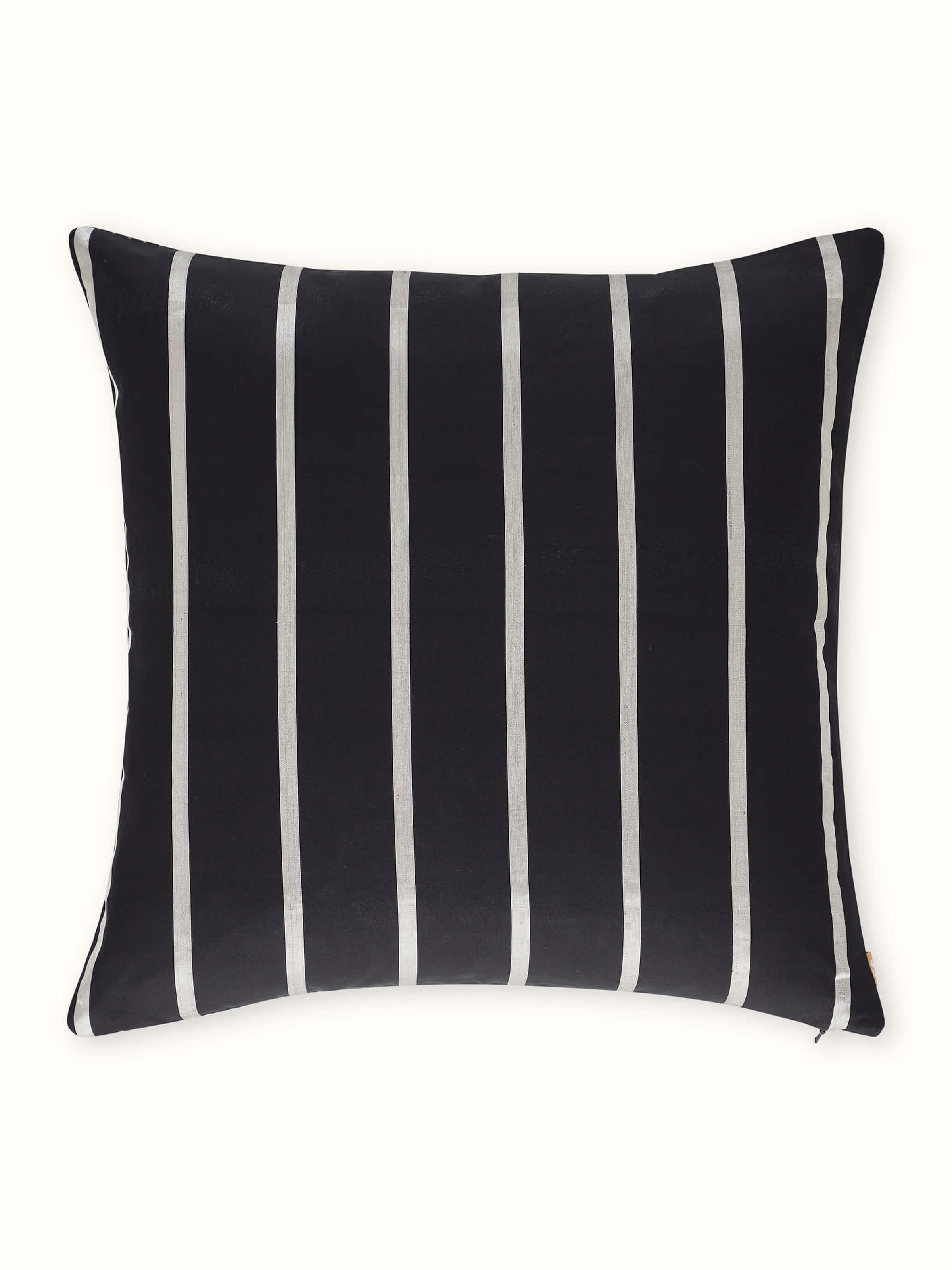 Awadh Black Stripes Banarasi Handloom Silk Cushion Cover