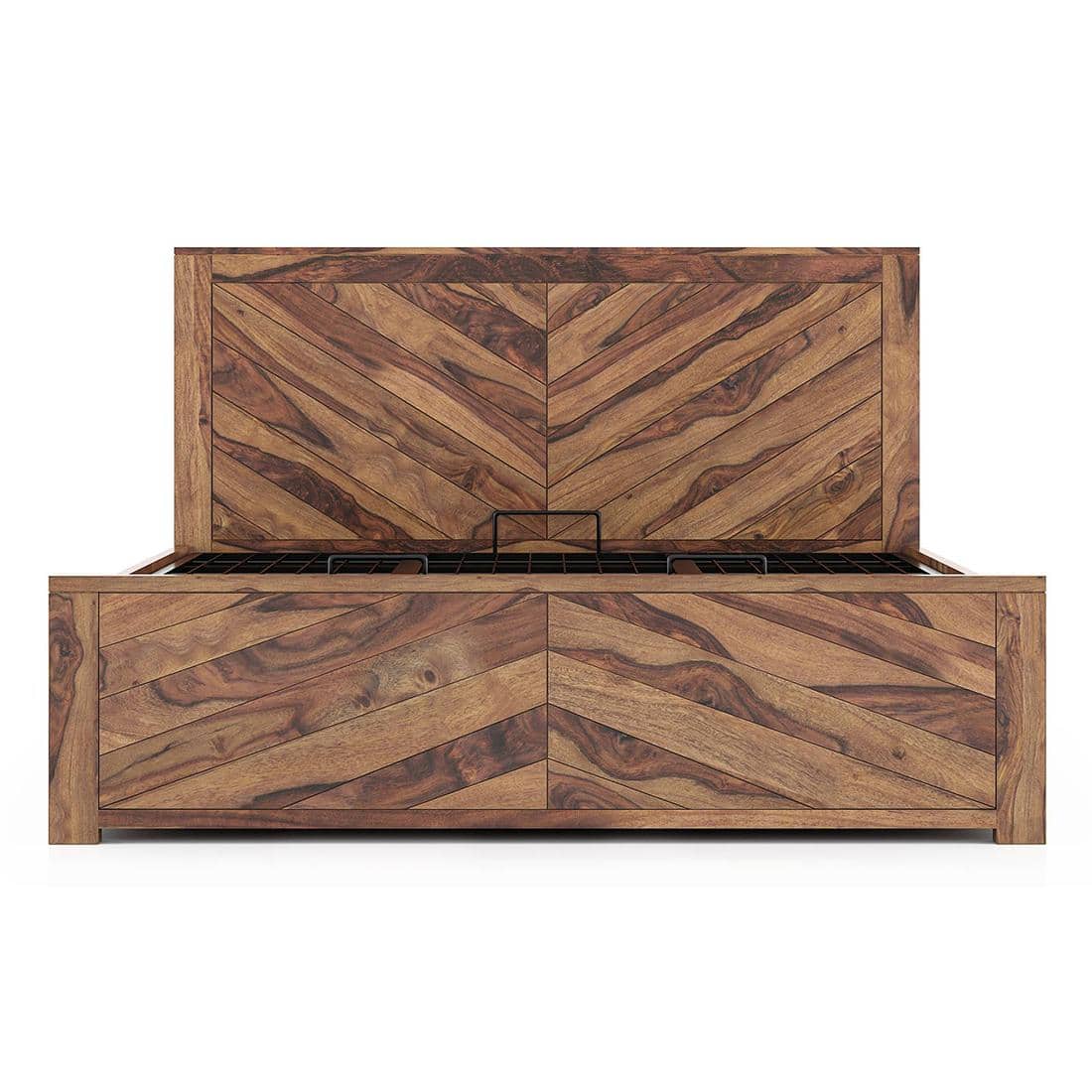Almaya Solid Wood King Size Hydraulic Storage Bed In Teak Finish