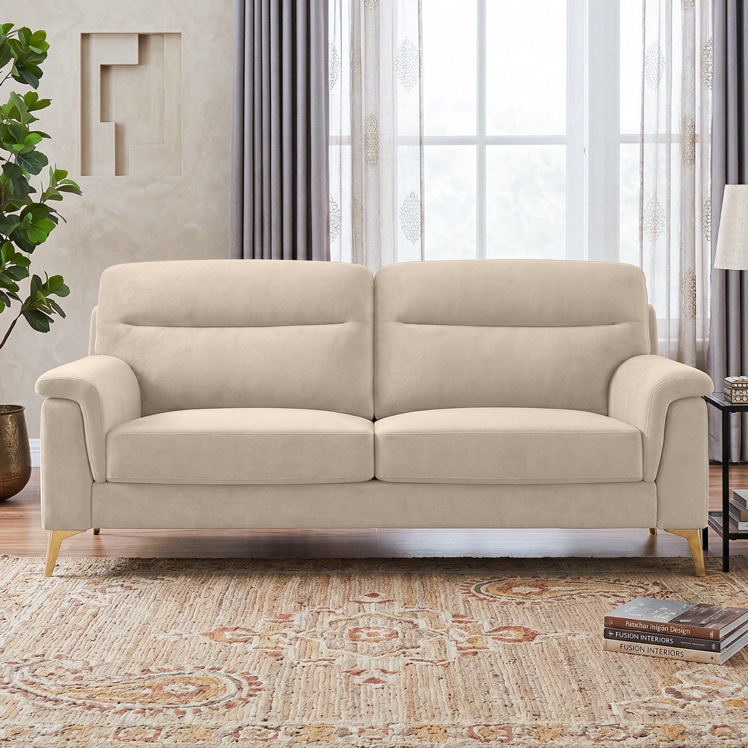 Niwara Velvet 3 Seater  sofa in Beige color - Home Lifestylez