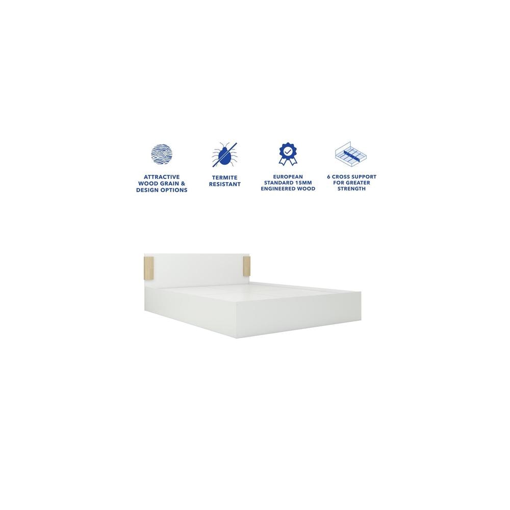 Nikki Engineered Wood King Size Bed In White Finish