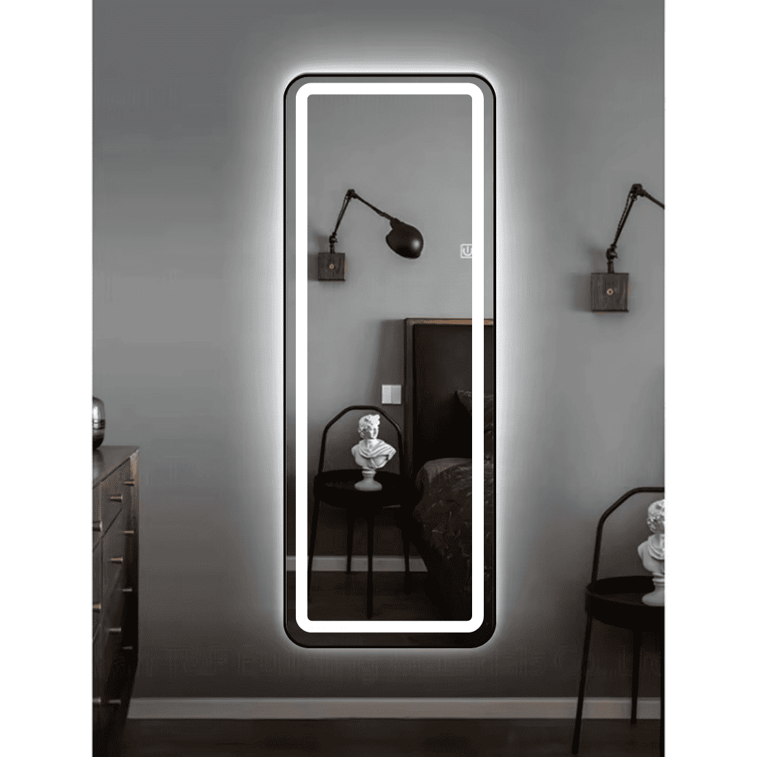 Full-Length Bedroom Dressing Mirror with Frame Adjustable LED Standing Mirror