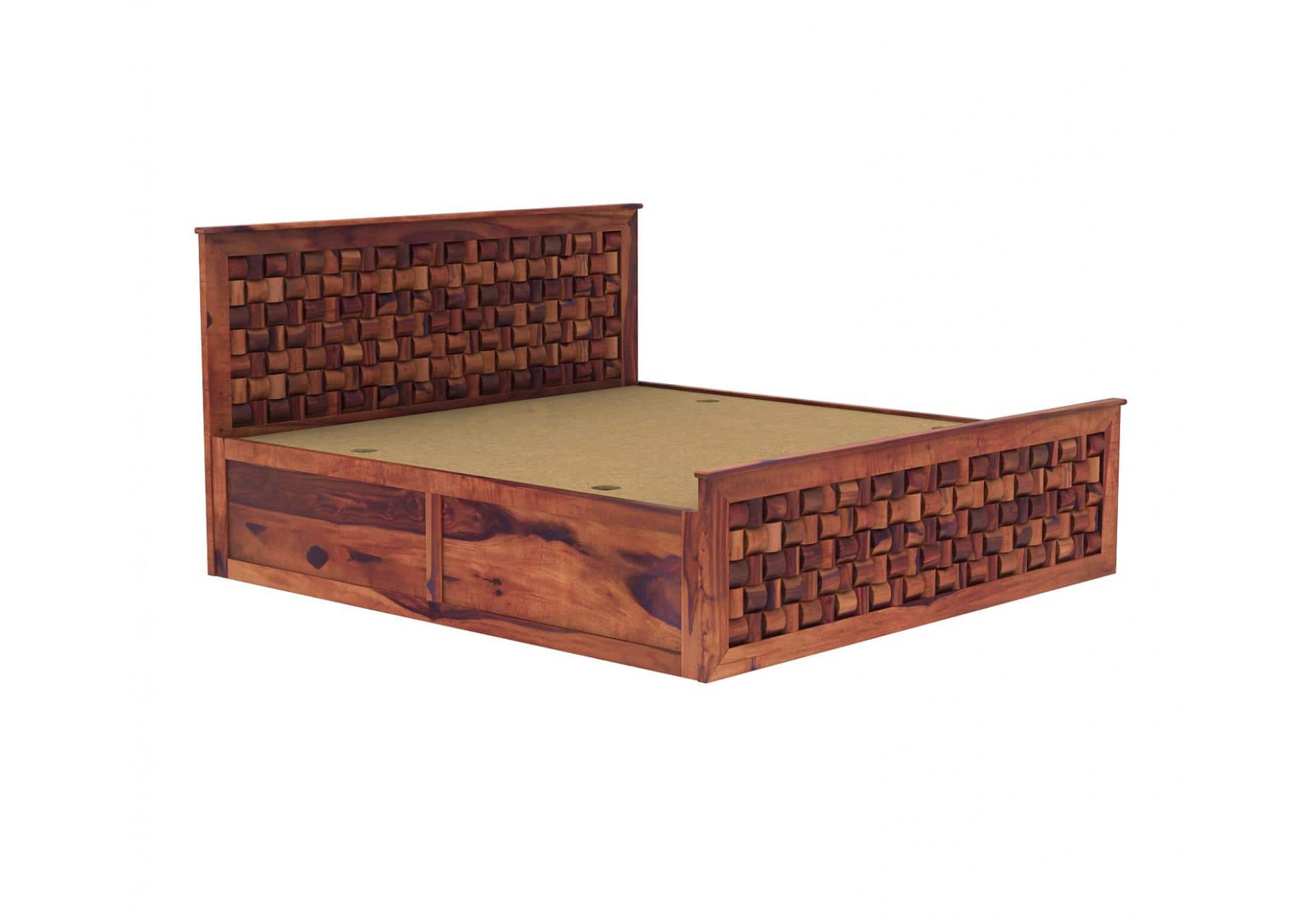 Moglis Solid Wood Queen Size Bed With Box Storage Bed Honey Oak In Finish