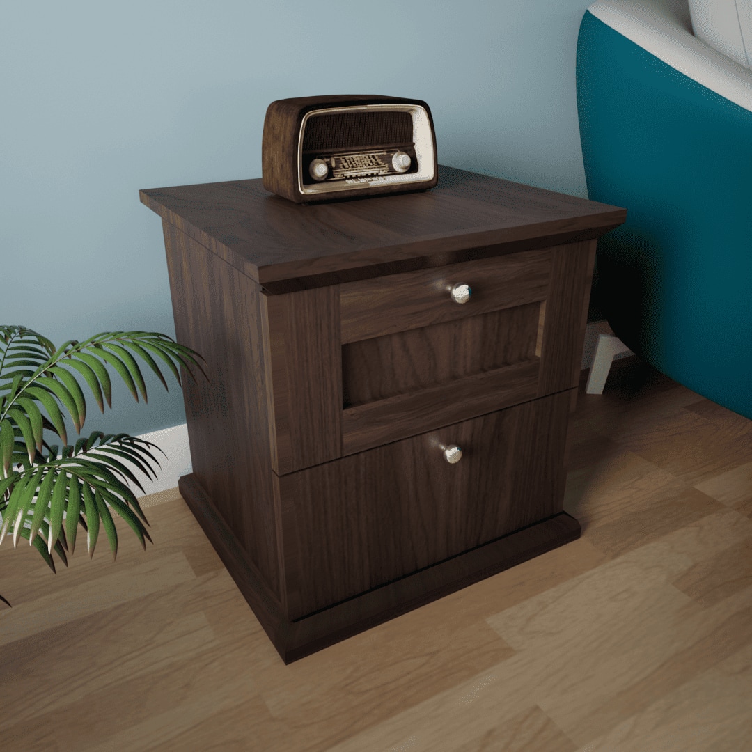 Taro Engineered Wood Bedside Table In Walnut Finish