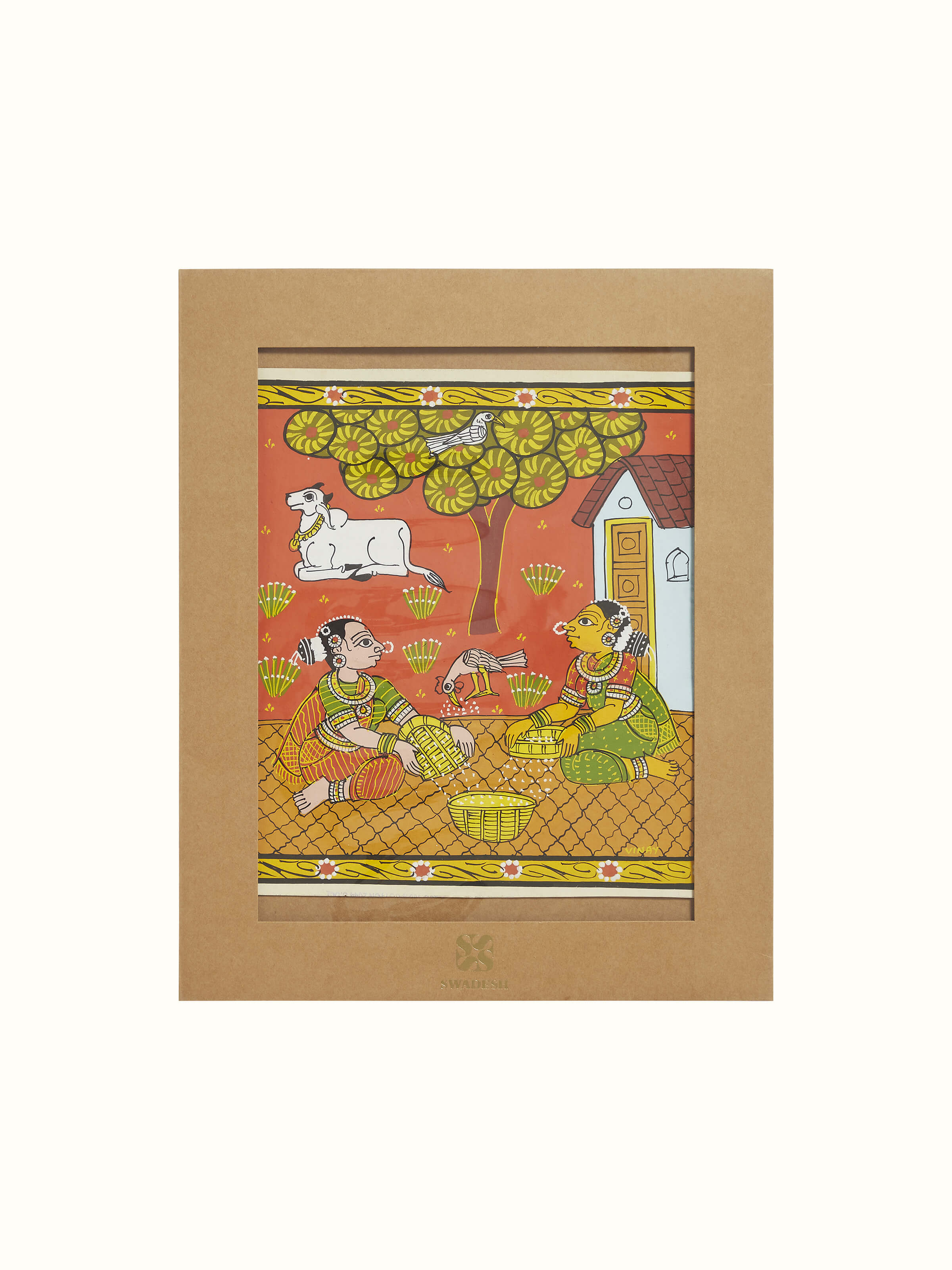 Front view of Cheriyal Village Women Painting, capturing the vibrant colors and traditional art style
