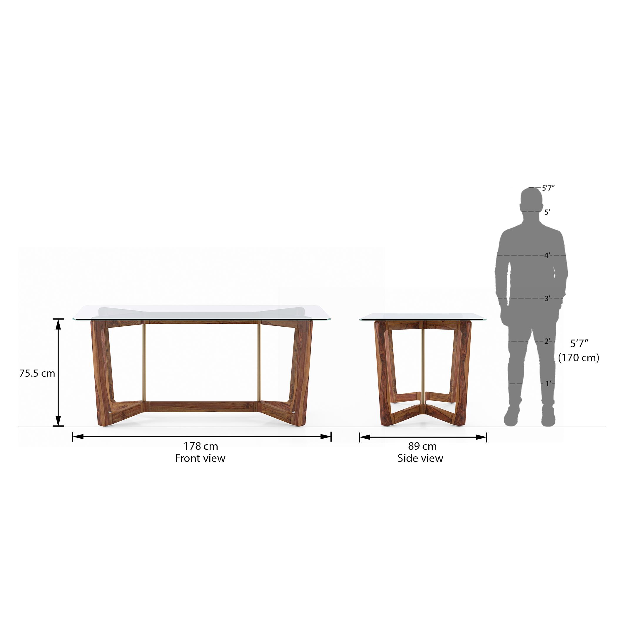 Bourdaine Glass 6 Seater Dining Table In Teak Finish