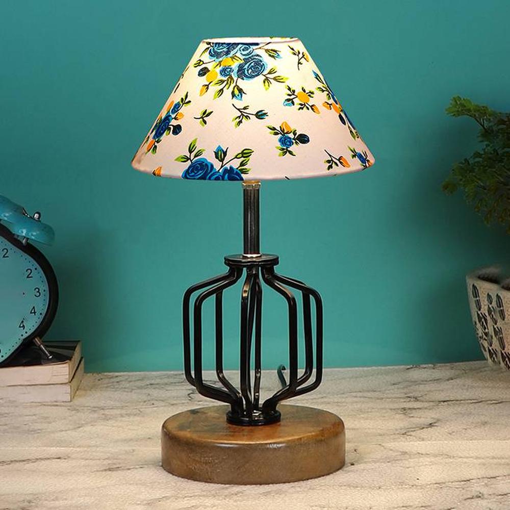Brinley Multicolor cotton Table lamp with Wood & Iron Base