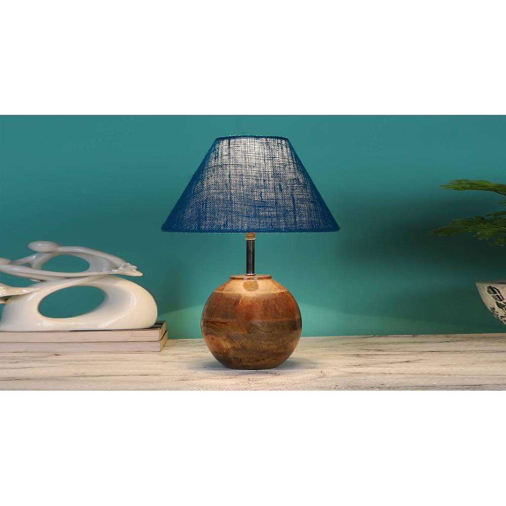 Turquoise Jute with Natural Wood Table Lamp