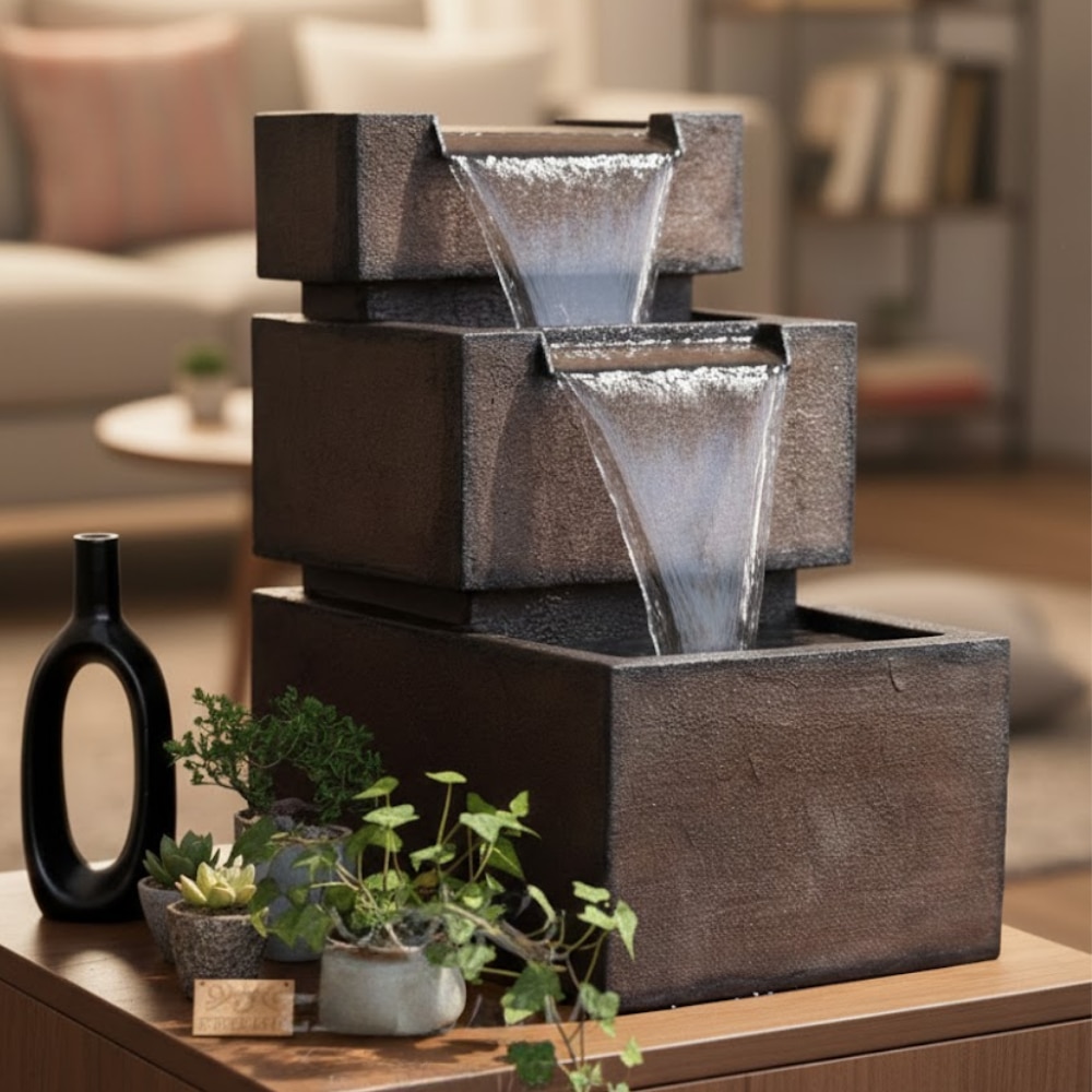 Brown Tabletop Wall Back Water Fountain - Expleasia
