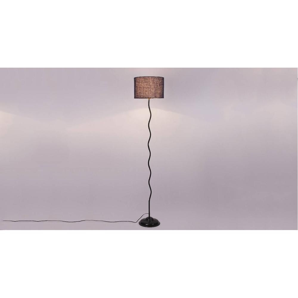 Kaine Blue Natural Fiber Floor Lamp with Black Iron Base