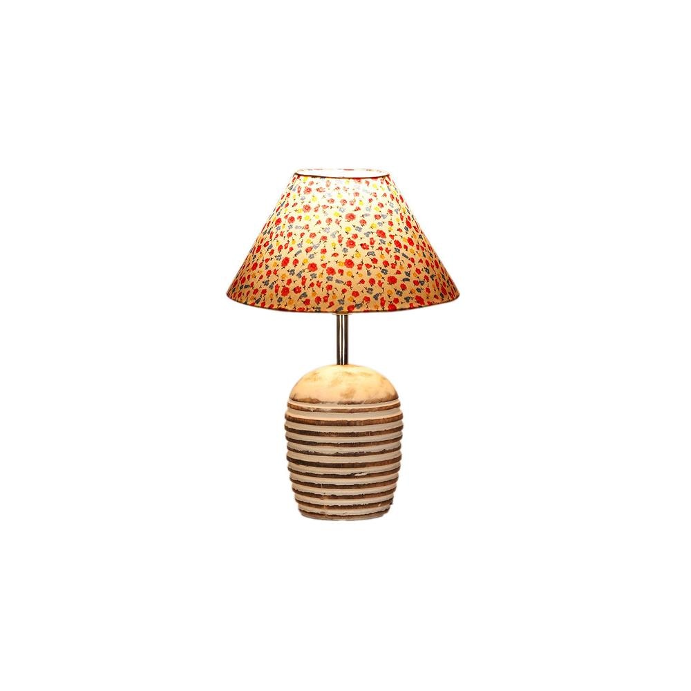 Multicolor cotton with White Brushed Wood Table Lamp -3