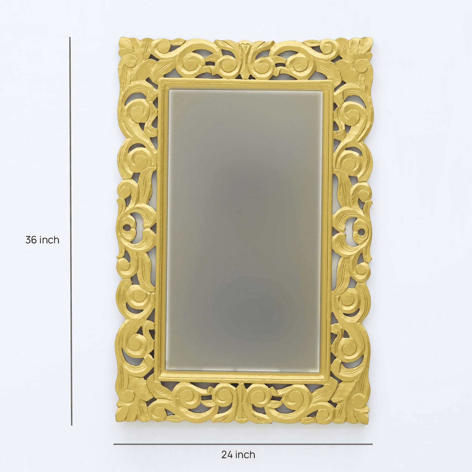 Minar Mango Wood Handpainted Gold Carving Wall Mirror