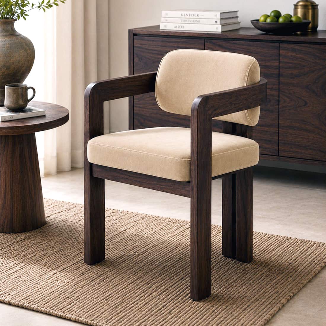 Burbon Solid Wood Upholstered Dining Chair in Walnut Finish Style 1 - HomeDfy
