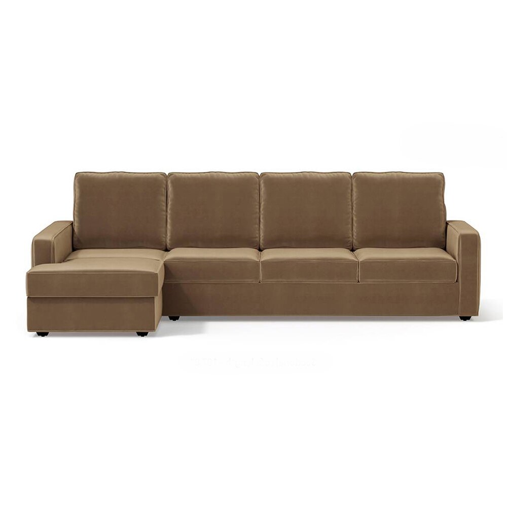 Apollo Compact Sofa (Colour : Fawn Velvet, Cushion : Hard, Back Type : High Back, Seating Capacity : Left Aligned 3 Seater + Left Aligned Chaise + Ottoman)
