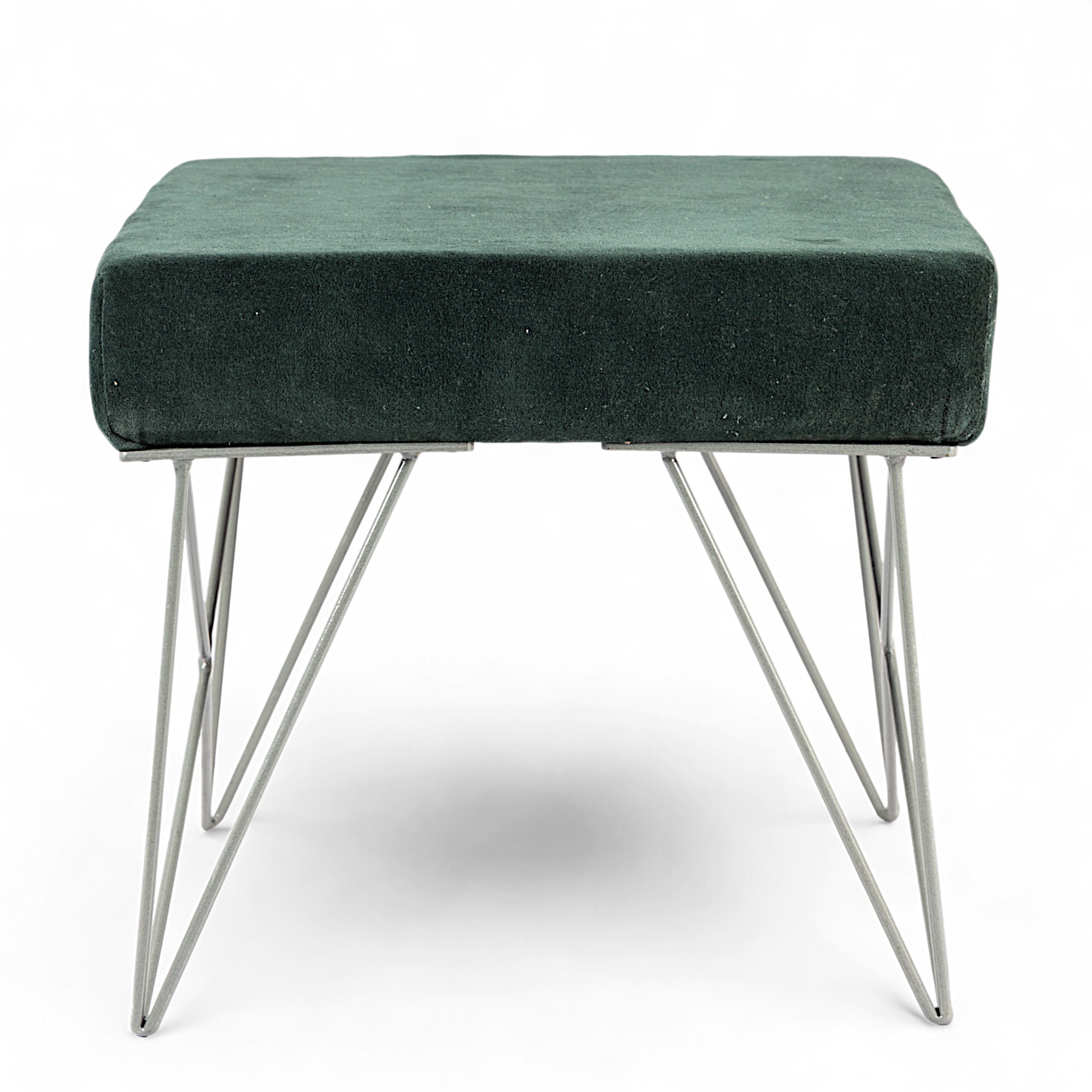 Asansol Sheesham Wood Accent Square Set of 2 Stools     in Green Cotton Velvet Upholstery