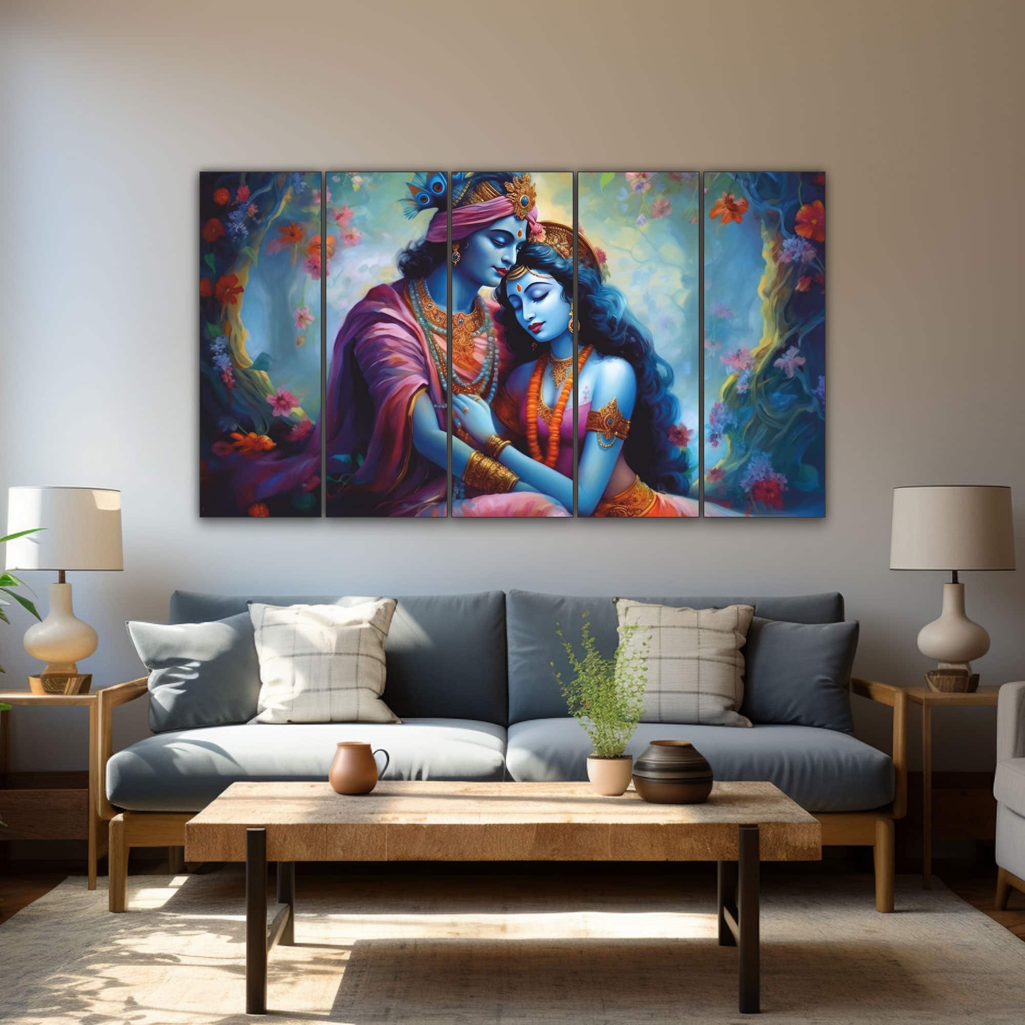 The Castle Decor Radha Krishna Spiritual Wall Art Framed Painting 27x48 Inch (Style 4) - The Castle Decor