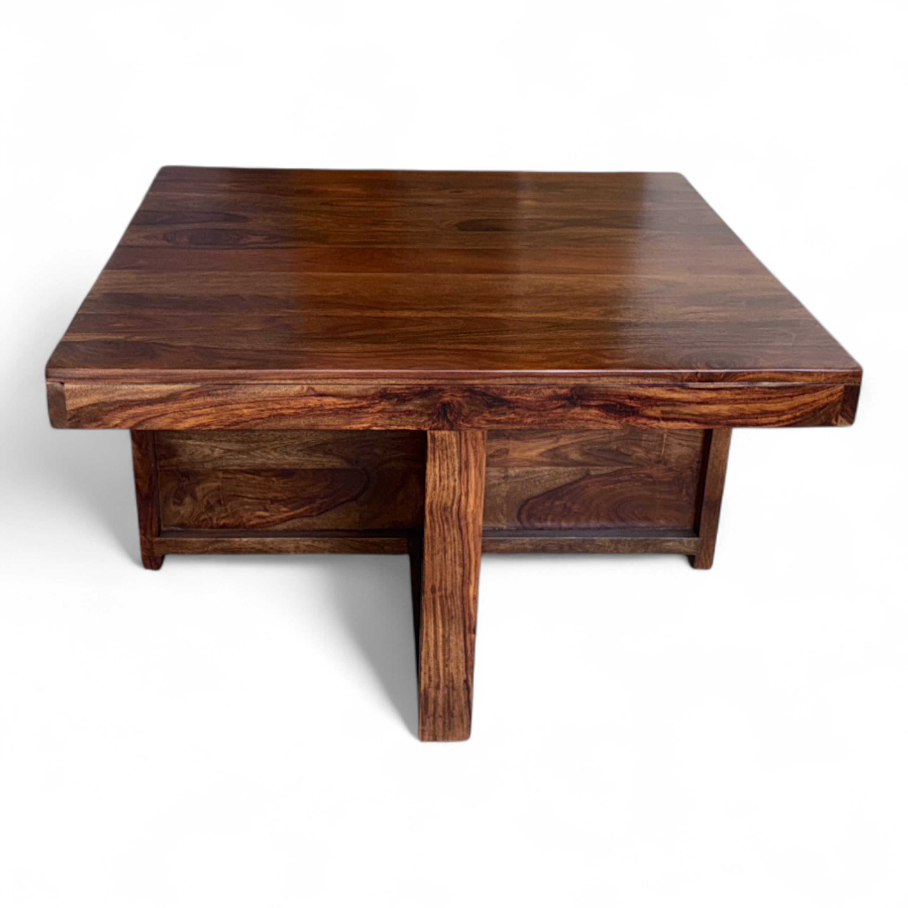 Nordic Sheesham Wood Accent Coffee Table Set With 4 Stools In Provisional Teak Finish