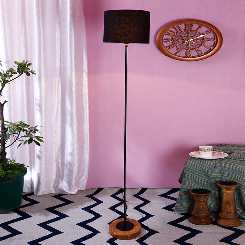 Emme Black Cotton Shade Floor Lamp