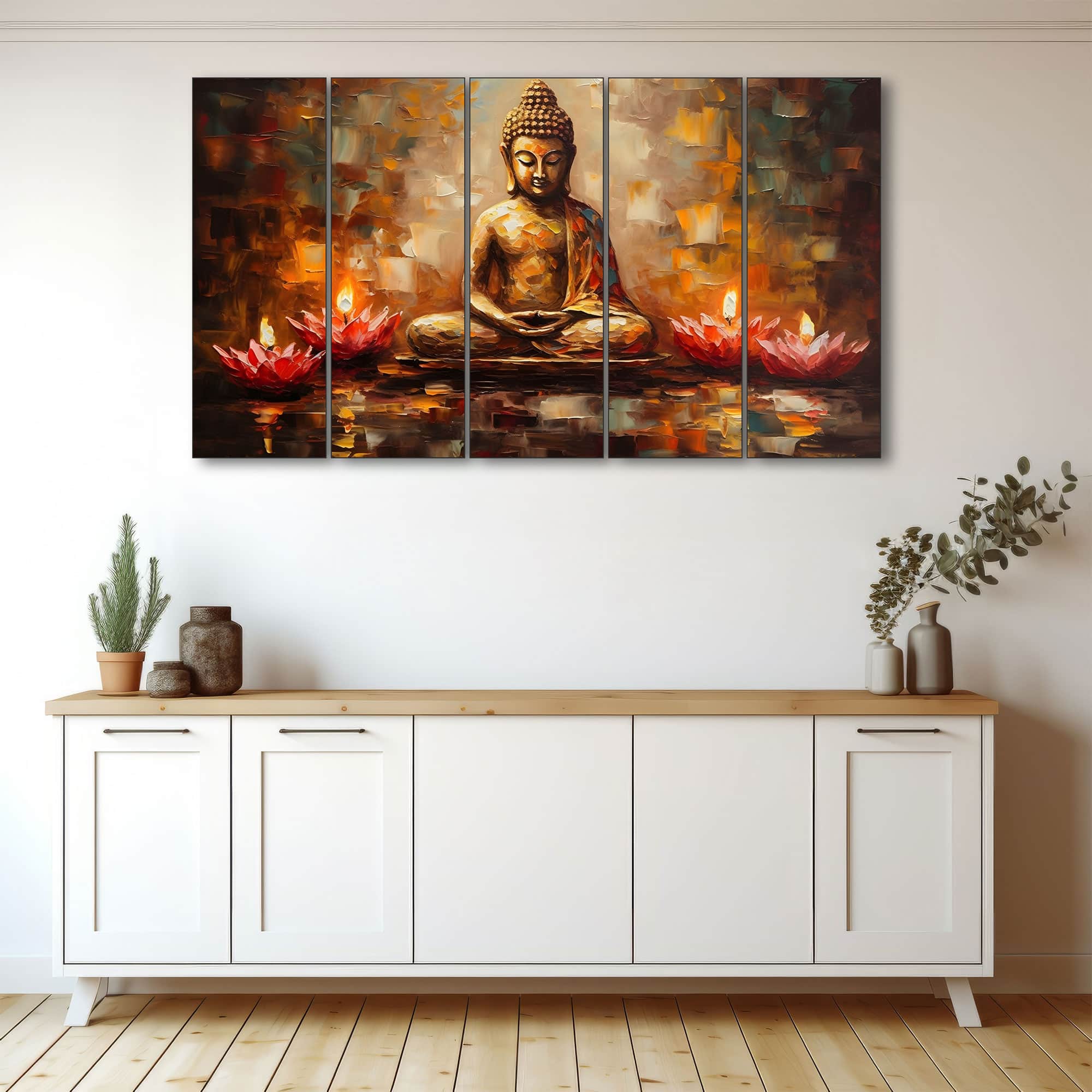 The Castle Decor Lord Buddha Meditation Wall Painting Wooden Framed 27x48 Inch (Style 25) - The Castle Decor